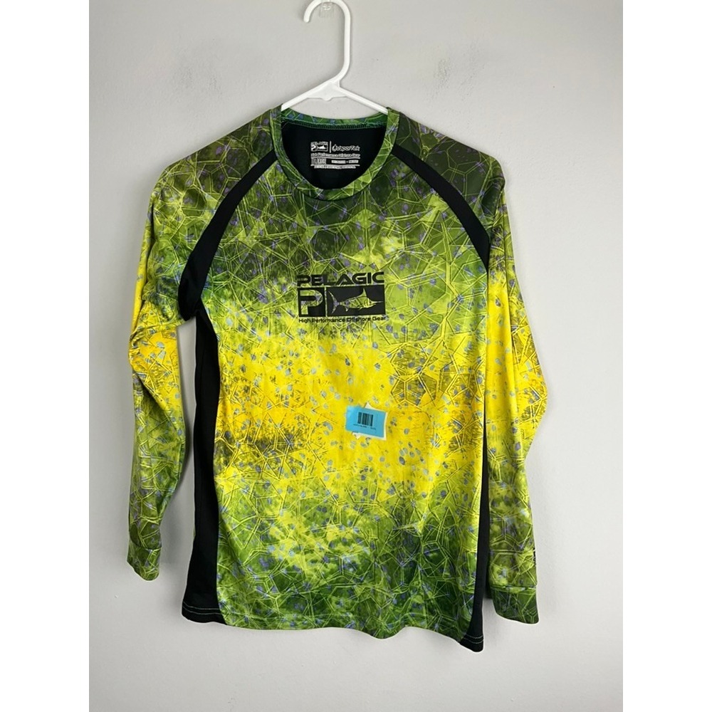 Pelagic Youth Vaportek LS Performance Fishing Shirt Green Kids‎ Large